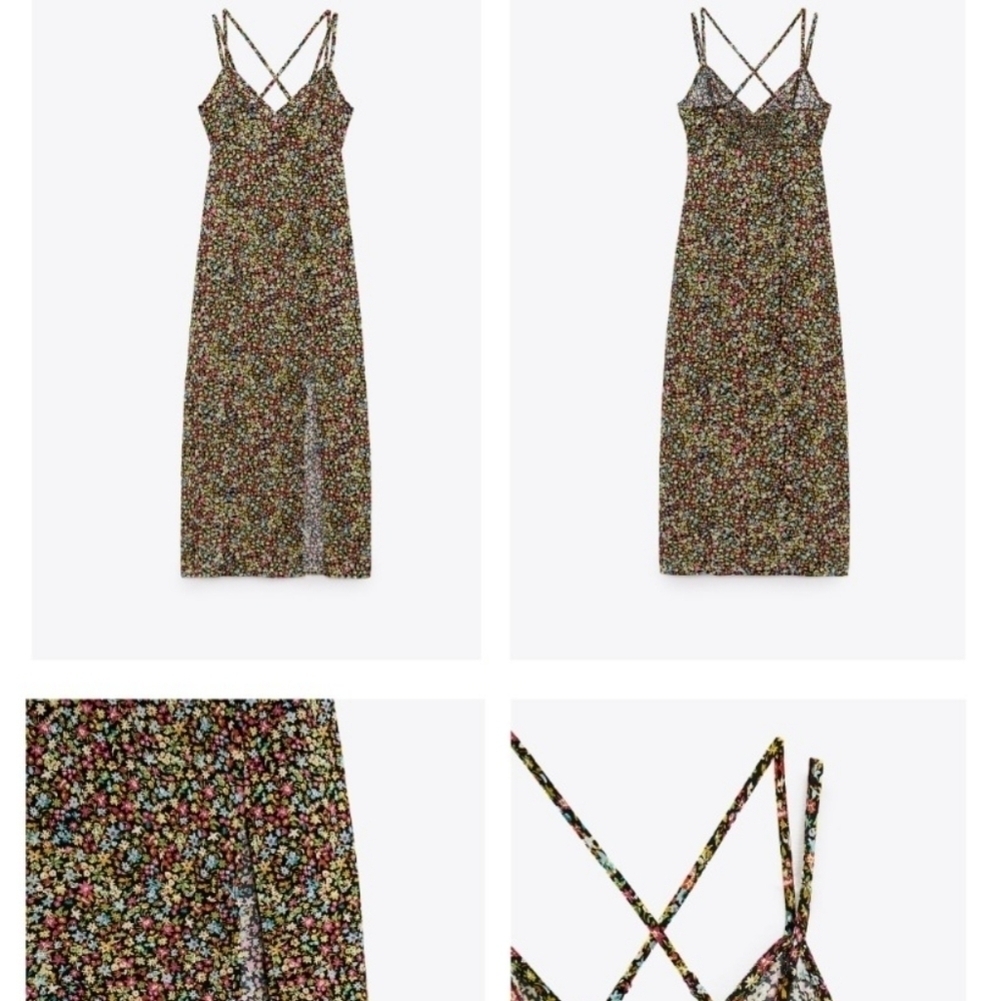 Zara mini Floral dress Strappy v neck Thin adjustable cross back SS22 8351/043